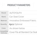 AUTOYOUTH Front Car Seat Covers Airbag Compatible Universal Fit Most Car SUV Car Accessories Car Seat Cover for Toyota 3 color