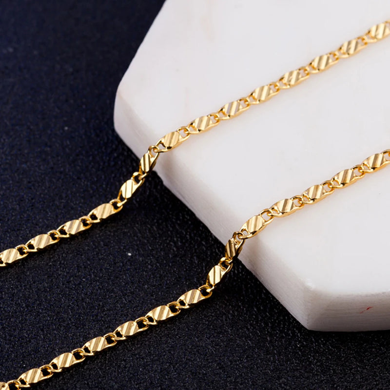 DOTEFFIL 18K Gold 2mm Charm Chain Necklace 16/18/20/22/24/26/28/30 Inch For Women Man Wedding Fashion Jewelry