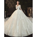 Beading Pearls Appliques Lace Illusion Princess Ball Gown - View 2 | SAMAG