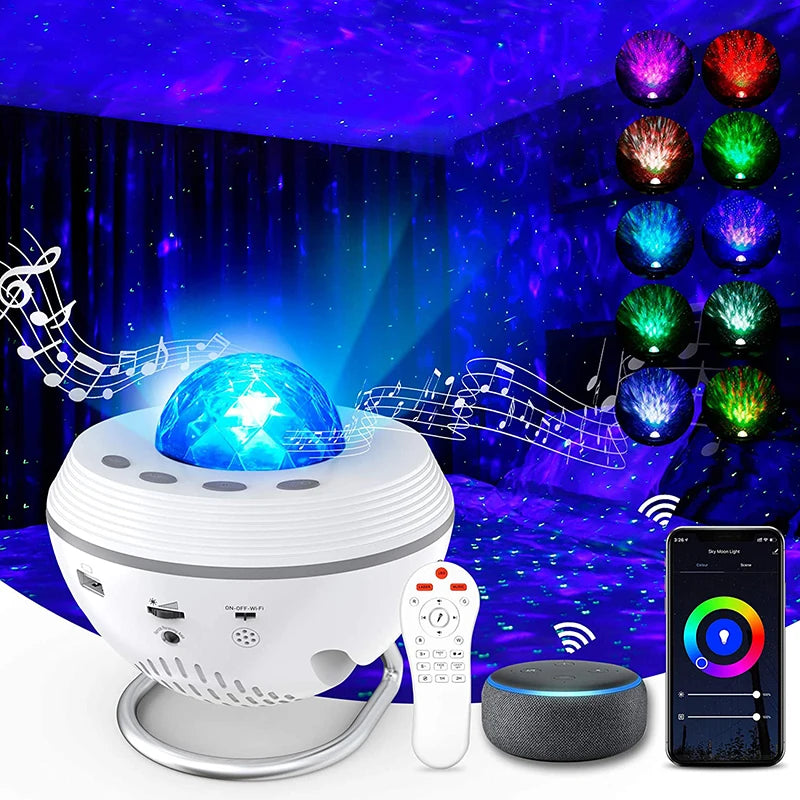 New WiFi Tuya Smart LED Star Galaxy Projector Ocean Wave Starry Sky Night Light Nebula Atmospher Lamp Blueteeth USB Music Player