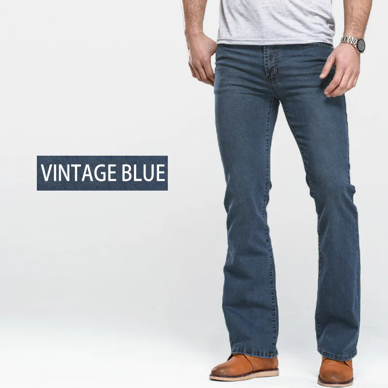 Men's Boot Cut Jeans Slightly Flared Slim Fit Blue Black | SAMAG
