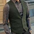 Slim Mens Vest Tweed Waistcoat Vest Vintage Herringbone V-neck Casual Wool Groomsmen Suits Vest For Wedding XS-5XL