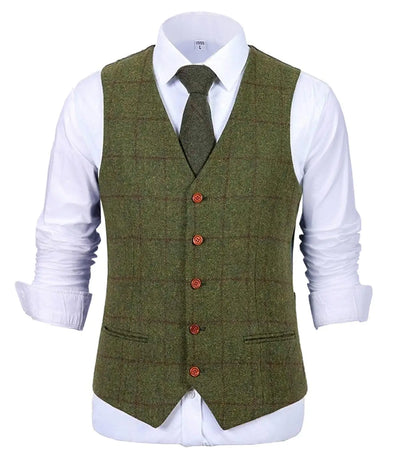 Men's Army Green Vest Plaid Soft Wool Brown Jacket Casual | SAMAG
