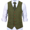 Men's Army Green Vest Plaid Soft Wool Brown Jacket Casual Gentleman Tweed Business Waistcoat For Groosmen Best Man For Wedding