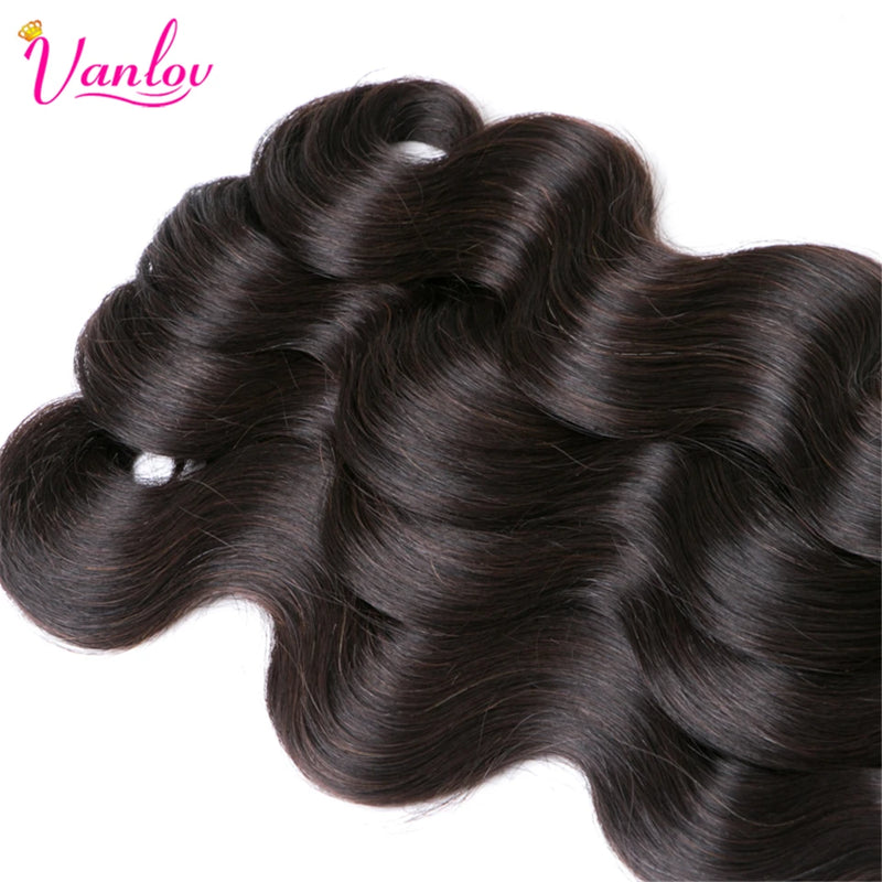Vanlov Brazilian Body Wave Hair Bundles Human Hair Weave Bundles Natural Black/Jet Black 1/3/4 Piece 8-30” Remy Hair Extensions