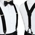 Fashion Suspenders Men Elastic Band Bowtie Set Leather 6 Clips Brace Male Vintage Casual Wedding Party - Visuel 5 | SAMAG
