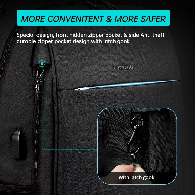 Tigernu Men's Backpack Fashion Travel Backpacks Male Anti Theft USB Charging 15.6 Laptop Backpack Waterproof School Bags For Men