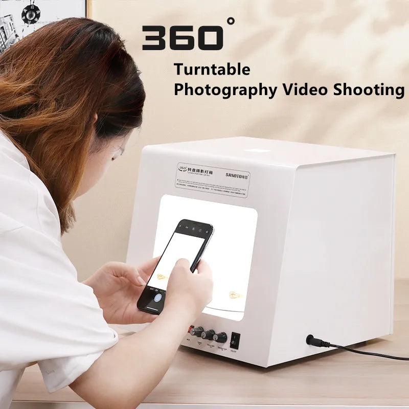 SANOTO Mini Photo Studio Photography Light Box Softbox Dimmable  Rotating Turntable For Jewelry Photography Video 3D Scanning