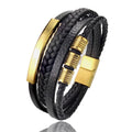 New Hot Sale Multi-Layer Stainless Steel Genuine Leather Bracelet For Mens Magnetic Clasp Bangles Office Accessories Jewelry