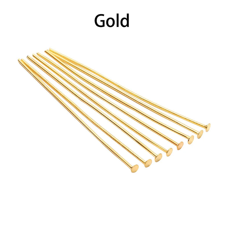 100-200pcs/bag 20 25 30 40 50 60 mm Flat Head Pins Gold/Copper/Rhodium Headpins For Jewelry Findings Making DIY Supplies