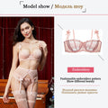 CYHWR Luxury Half Cup Lace Transparent Sexy Lingerie Ultra-thin Solid Shell Style 4 Pieces/Lots Bra Set and Garter and Stocking