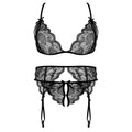 Lace Women Lingerie Set 4 Pcs Sling Open Bra Sexy Wiht Garter Panties Push Up Bra Set Erotic Transparent Underwear Net Stockings