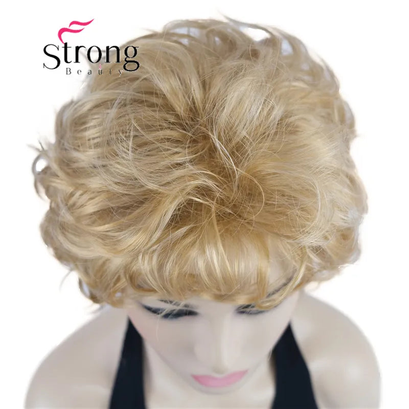 StrongBeauty Short Wig Soft Tousled Curls Blonde Highlights Full Synthetic Wigs COLOUR CHOICES