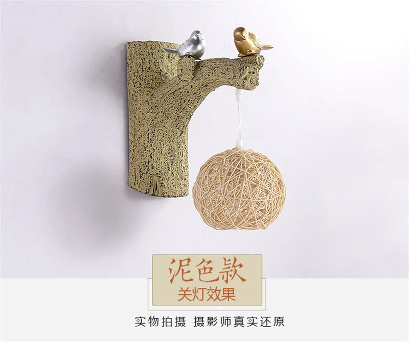 Creative Bird Branches Decorate Retro Wall Lamps Art Living Room Bedroom Aisle Balcony Stair Sconces Wall Lights Chinese Style