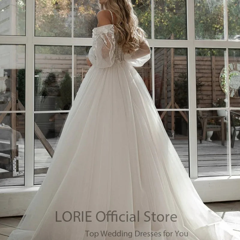 LORIE Glitter Wedding Dresses Puff Sleeve Appliques Lace - View 4 | SAMAG