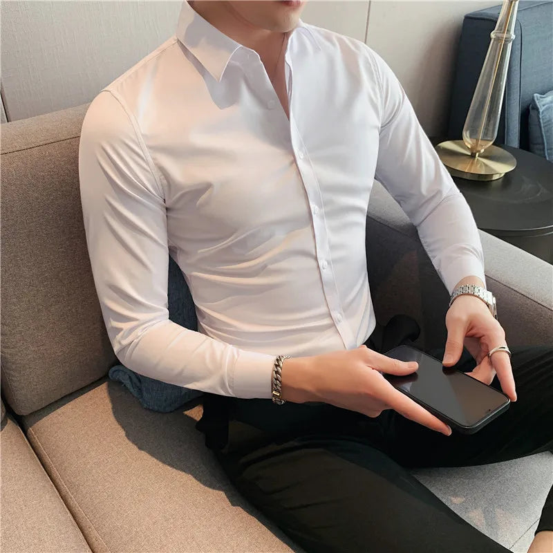 Plus Size S-7XL Men Dress Shirt Autumn Long Sleeve Solid | SAMAG
