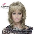 Lady Women Blonde With Dark Root Medium Length Cascaded Layers Synthetic Hair Full Wig for women