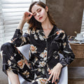 Fimtairah 6A 22MM  100% Mulberry Silk Pajamas Women Real Silk Pajama Sets Sleepwear Floral Printed Flower Long Sleeve Pyjamas
