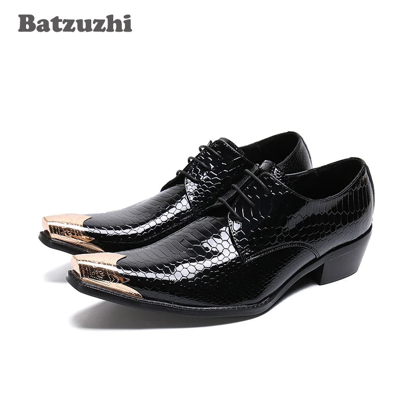 Batzuzhi Formal Business Leather Shoes Men Leather Men's Dress Shoes Iron Toe Lace-up Zapatos Hombre Party and Wedding, US12