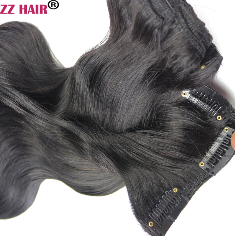 ZZHAIR Clip In 100% Human Remy Hair Extensions 16"-28" 8Pcs Set 100g-160g Full Head Body Wavy Natural