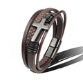 Charm Stainless Steel Leather Cross Brown/black Bracelet Men Hiphop Jewelry Magnetic Clasp Mutilayer Male - Visuel 11 | SAMAG