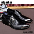 ntparker Fashion Men's leather shoes buckle strap pointy Mteal Front Cap high heels Business dress oxford shoes for men