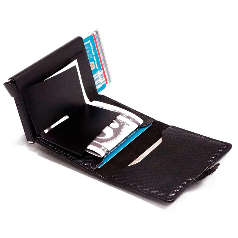 RFID Business Credit Card Holder Men Multifunction Automatic Aluminium Alloy Leather Cards Case Mini Wallet Slim Coin Purse