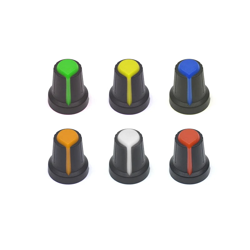 30PCS/lot WH148 Potentiometer Knob Kit Plastic Knobs Cap 6mm Shaft Hole AG2 Yellow Orange Blue White Red 5value*6PCS=30PCS