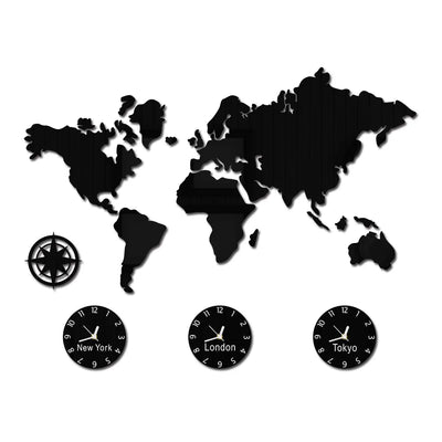 World Map Large Wall Clock New York London Tokyo | SAMAG