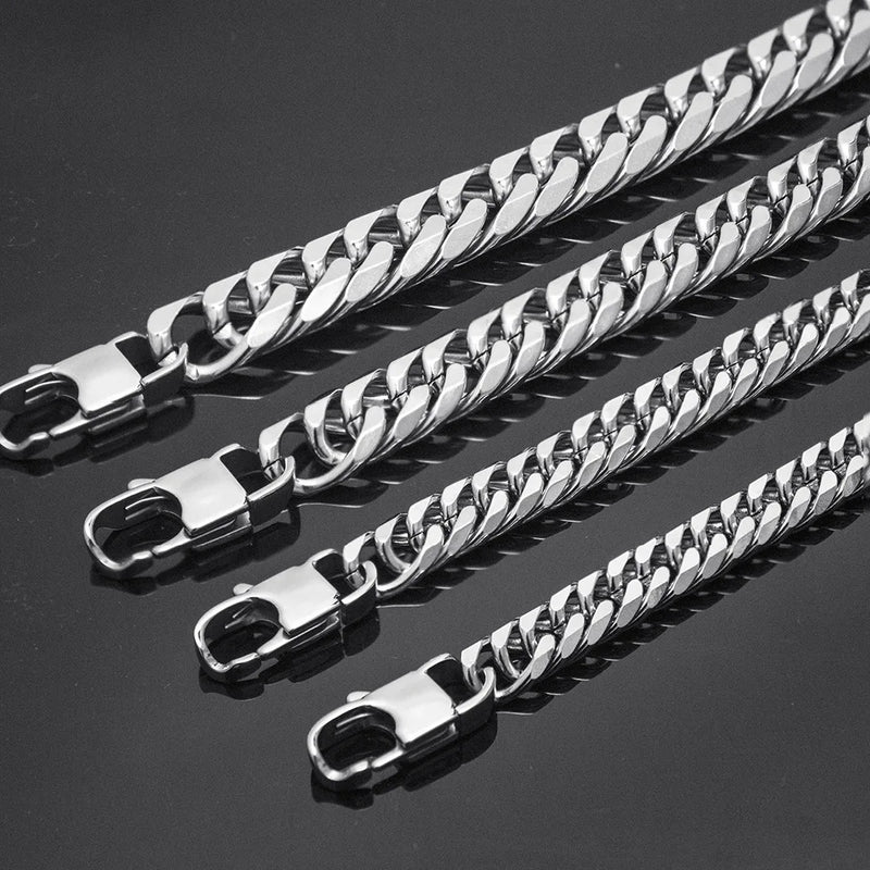 HNSP 316L Stainless Steel LA Cuban Link Chain Bracelet For Men Punk Hip Hop Silver Color Hand Chain 8/10/12/14MM Thick