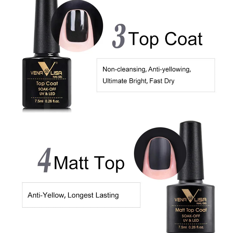 VENALISA Non Cleansing Topcoat Nail Art 7.5ml Soak off Base Coat Foundation No Wipe Top Coat Nail Gel Funny Bunny Gel Varnish