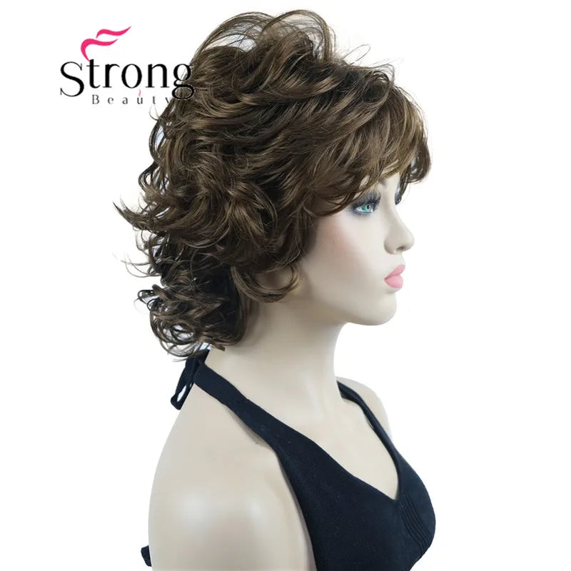 StrongBeauty Short Wig Soft Tousled Curls Blonde Highlights Full Synthetic Wigs COLOUR CHOICES