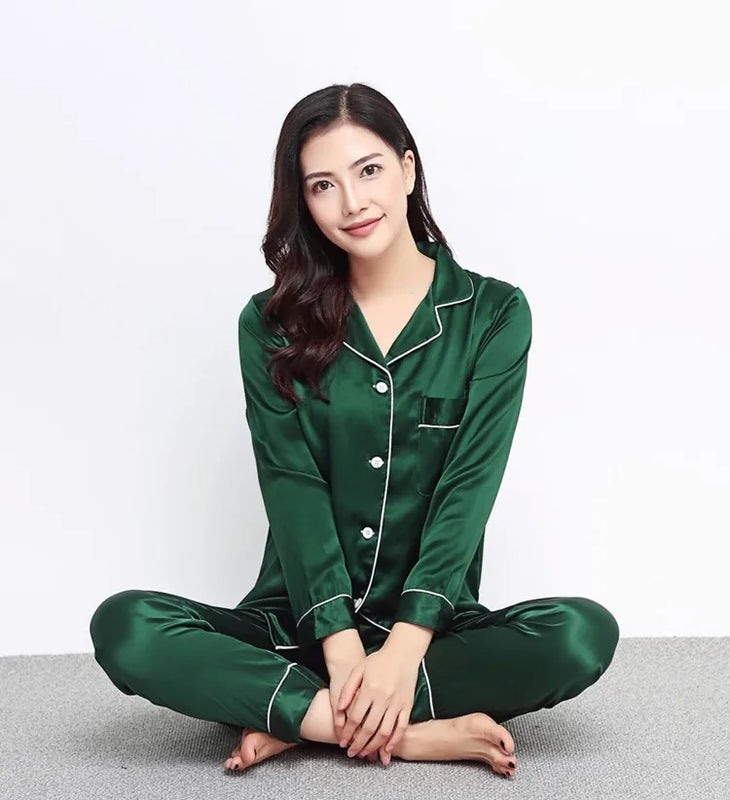 100% Mulberry Silk 22 momme 30 momme thick Women Classical Pajama Set Top and Bottom Set Sleepwear Nightgown S M L XL 2XL LS101