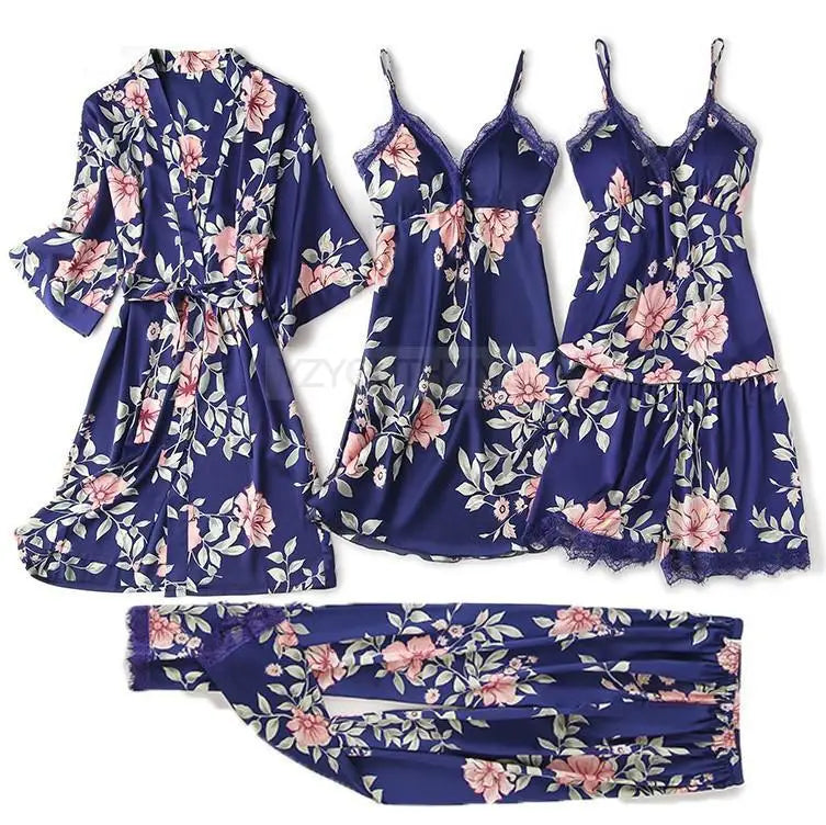 Pajama Set Women Lace Trim Satin Sleepwear Pyjamas | SAMAG