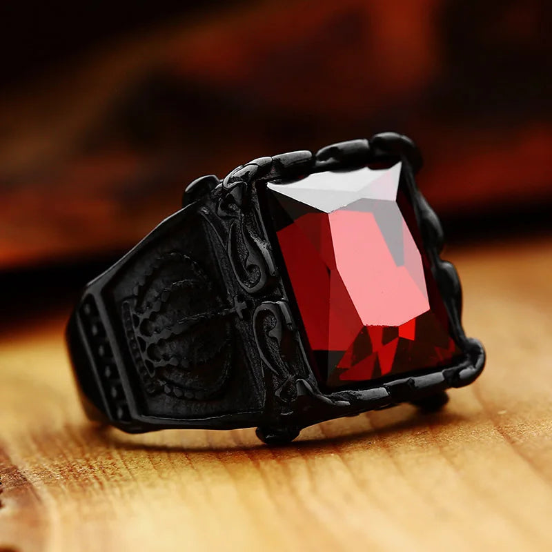 BEIER Stainless steel Cool Unique Black Stone Ring Titanium Steel Retro Old Totem Jewelry For Man Factory Price Sale BR8-334