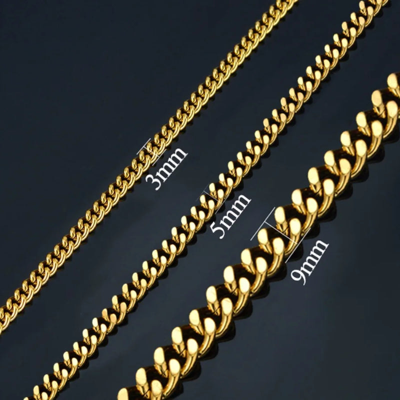 Hiphop Heavy Cuban Link Chains Necklaces Male Gold Color Stainless Steel Long Neck Necklace For Men Women Jewelry 2023 Collares