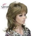 Lady Women Blonde With Dark Root Medium Length Cascaded Layers Synthetic Hair Full Wig for women