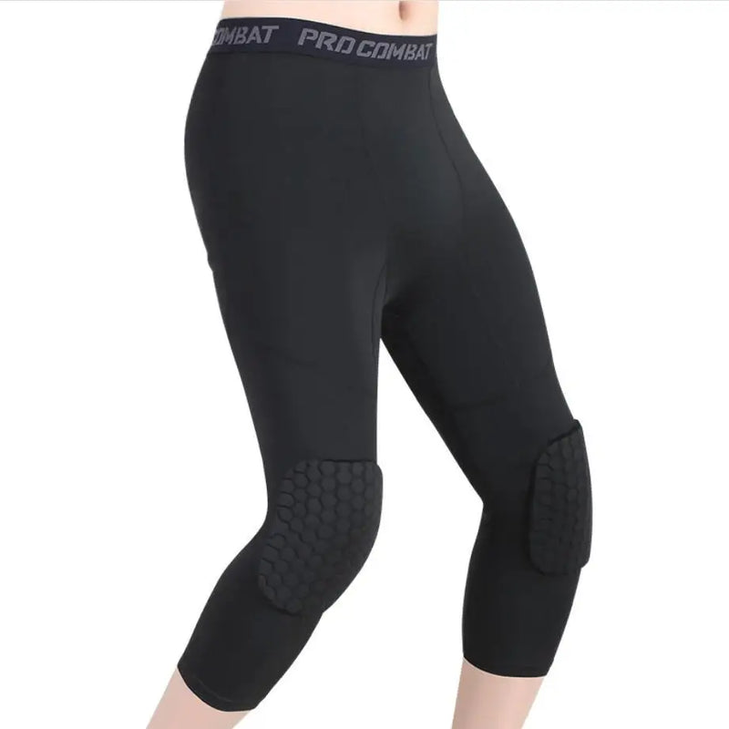 Safety Anti-Collision Basketball Shorts Men Fitness Training 3/4 Leggings With Knee Pads Sports 3XL Compression Trousers