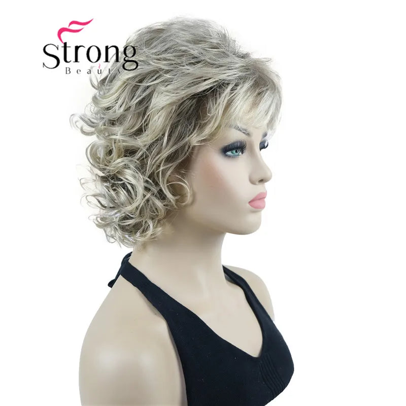 StrongBeauty Short Wig Soft Tousled Curls Blonde Highlights Full Synthetic Wigs COLOUR CHOICES