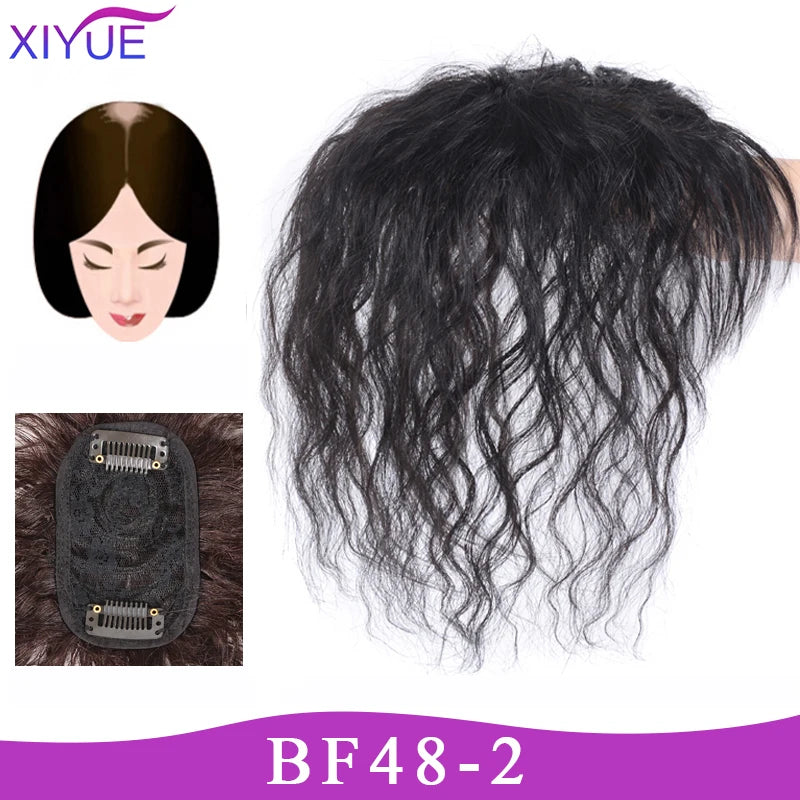 XIYUE Natural Black Brown Hair Topper With Bangs Clip In Hair Extensions Hairpieces Heat Resistant Fiber For Women