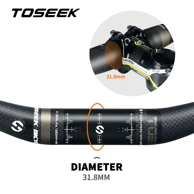 TOSEEK Carbon Fibre Handlebar MTB Bicycle Handle Bar Parts 31.8mm Rise/Flat Handlebars 580/600/620/640/660/700/720/740/760mm