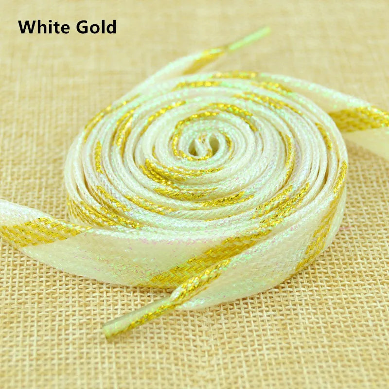 1 cm Width Colorful Lurex Shoelaces Trendy Bright Colorful Fall Winter Shoelaces Sneaker White Casual Sports Leather Shoes Laces