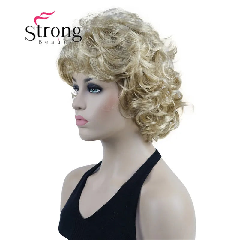 StrongBeauty Short Wig Soft Tousled Curls Blonde Highlights Full Synthetic Wigs COLOUR CHOICES