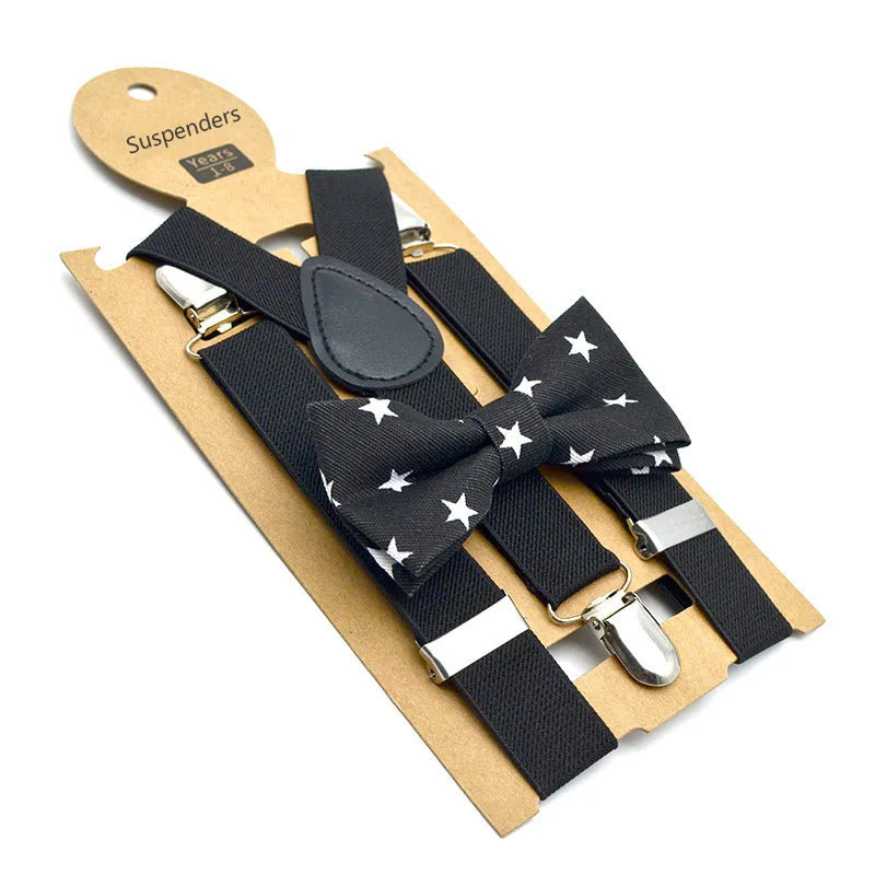 Baby Kids British Style Suspenders and Bow Tie Set Boys Braces Bowties Girls Tirantes Popular Three Clip Suspenders Elasticity