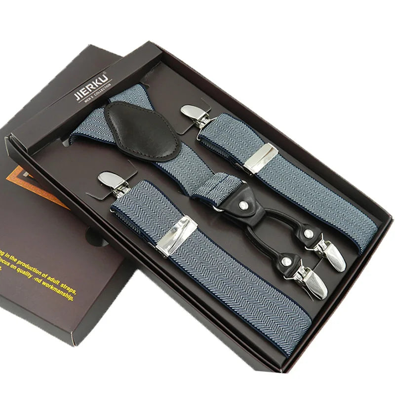 Man Suspenders Fashion Braces Adjustable 4 Clips Leather Belt Strap Tirante Trousers Suspensorio Father - Visuel 4 | SAMAG