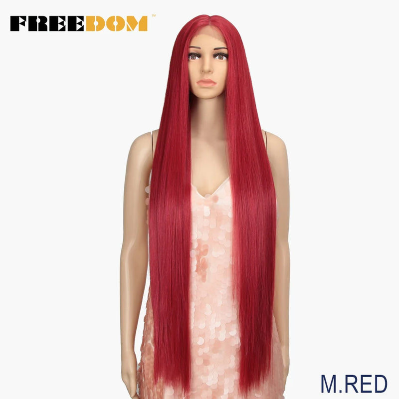 FREEDOM Synthetic Lace Front Wigs For Women Super Long 38Inch Ombre Blonde Highlight Ginger Straight Lace Wigs Cosplay Wigs