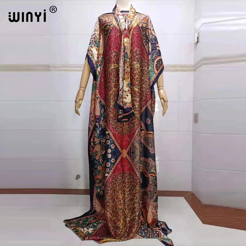 2022 beach cover ups for women Print Bohemia Hijab Loose Elegant Muslim Abaya dress new Broder Riche Sexy Lady Party maxi beach