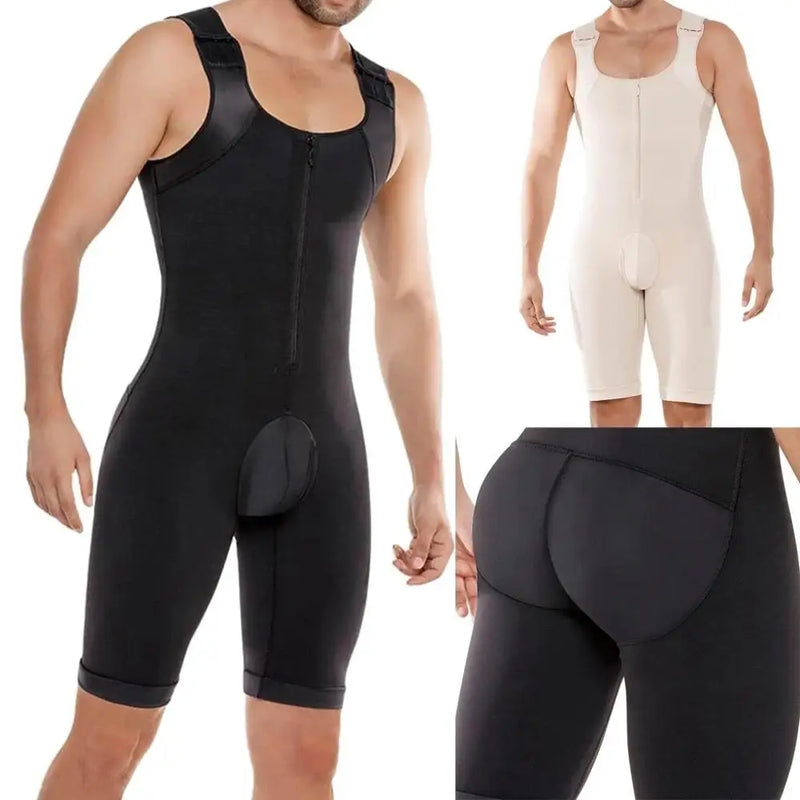 Men's Shapewear Bodysuit Full Body Shaper Compression Slimming Suit Breathable Zipper Corset Butt Lifter Leg Tummy Control Belt
