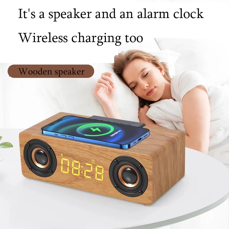 Alarm Clock Multi-function Wooden Wireless Bluetooth Speaker Subwoofer TV Soundbar Home Theater Column for Computer Speakers FM