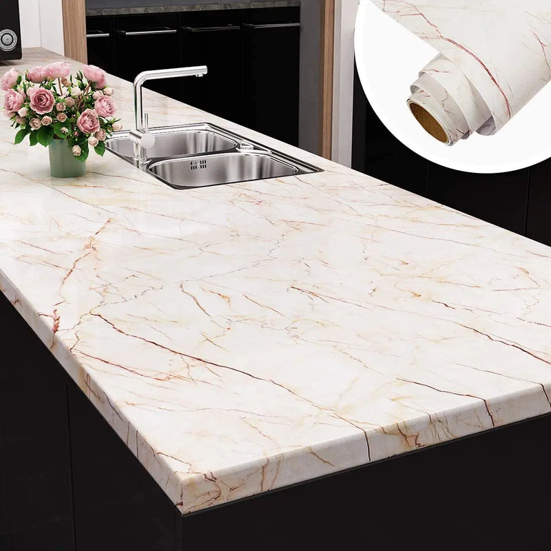 Marble Wallpaper Oilproof Waterproof Wall Sticker Vinyl Self Adhesive Kitchen Stove Cabinet Home Decorative Sticky Paper Decal
